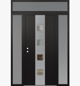 DIAMOND A12 68" X 96" BLACK/BLACK CLEAR GLASS PANEL STAINLESS STEEL RHI WITH 2 SIDELITES AND TRANSOM FROSTED GLASS