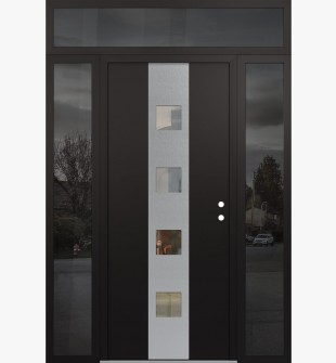 DIAMOND A12 68" X 96" BLACK/BLACK CLEAR GLASS PANEL STAINLESS STEEL LHI WITH 2 SIDELITES AND TRANSOM MIRRORED GLASS