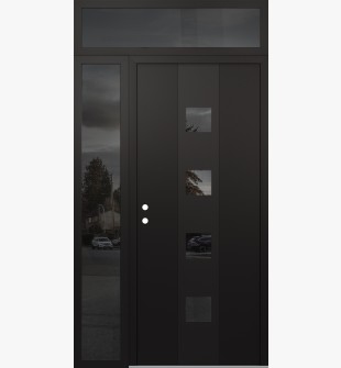 DIAMOND A12 48" X 96" BLACK/BLACK MIRRORED GLASS PANEL BLACK RHI WITH SIDELITE AND TRANSOM MIRRORED GLASS