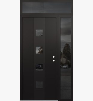 DIAMOND A12 50" X 96" BLACK/BLACK MIRRORED GLASS PANEL BLACK LHI WITH SIDELITE AND TRANSOM MIRRORED GLASS