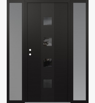 DIAMOND A12 60" X 80" BLACK/BLACK MIRRORED GLASS PANEL BLACK RHI WITH 2 SIDELITES FROSTED GLASS
