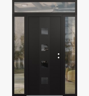 DIAMOND A12 64" X 96" BLACK/BLACK MIRRORED GLASS PANEL BLACK LHI WITH 2 SIDELITES AND TRANSOM CLEAR GLASS