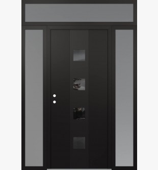 DIAMOND A12 64" X 96" BLACK/BLACK MIRRORED GLASS PANEL BLACK RHI WITH 2 SIDELITES AND TRANSOM FROSTED GLASS