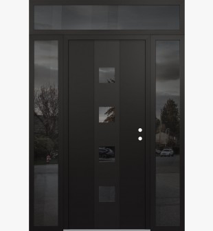 DIAMOND A12 68" X 96" BLACK/BLACK MIRRORED GLASS PANEL BLACK LHI WITH 2 SIDELITES AND TRANSOM MIRRORED GLASS