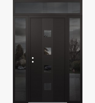 DIAMOND A12 64" X 96" BLACK/BLACK MIRRORED GLASS PANEL BLACK RHI WITH 2 SIDELITES AND TRANSOM MIRRORED GLASS