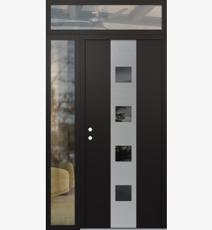 DIAMOND A12 50" X 96" BLACK/BLACK MIRRORED GLASS PANEL STAINLESS STEEL RHI WITH SIDELITE AND TRANSOM CLEAR GLASS