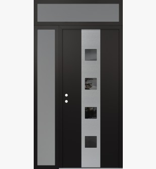 DIAMOND A12 52" X 96" BLACK/BLACK MIRRORED GLASS PANEL STAINLESS STEEL RHI WITH SIDELITE AND TRANSOM FROSTED GLASS