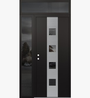 DIAMOND A12 52" X 96" BLACK/BLACK MIRRORED GLASS PANEL STAINLESS STEEL RHI WITH SIDELITE AND TRANSOM MIRRORED GLASS