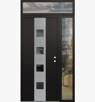 DIAMOND A12 48" X 96" BLACK/BLACK MIRRORED GLASS PANEL STAINLESS STEEL LHI WITH SIDELITE AND TRANSOM CLEAR GLASS