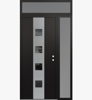 DIAMOND A12 48" X 96" BLACK/BLACK MIRRORED GLASS PANEL STAINLESS STEEL LHI WITH SIDELITE AND TRANSOM FROSTED GLASS