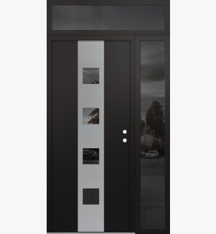 DIAMOND A12 50" X 96" BLACK/BLACK MIRRORED GLASS PANEL STAINLESS STEEL LHI WITH SIDELITE AND TRANSOM MIRRORED GLASS