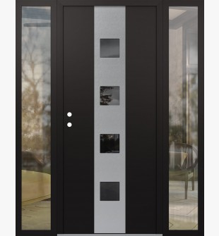 DIAMOND A12 60" X 80" BLACK/BLACK MIRRORED GLASS PANEL STAINLESS STEEL RHI WITH 2 SIDELITES CLEAR GLASS