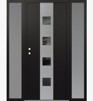 DIAMOND A12 60" X 80" BLACK/BLACK MIRRORED GLASS PANEL STAINLESS STEEL RHI WITH 2 SIDELITES FROSTED GLASS