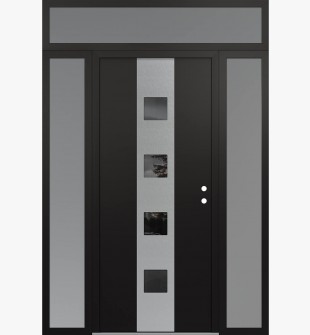 DIAMOND A12 60" X 96" BLACK/BLACK MIRRORED GLASS PANEL STAINLESS STEEL LHI WITH 2 SIDELITES AND TRANSOM FROSTED GLASS