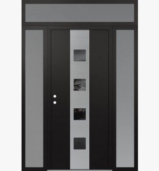 DIAMOND A12 68" X 96" BLACK/BLACK MIRRORED GLASS PANEL STAINLESS STEEL RHI WITH 2 SIDELITES AND TRANSOM FROSTED GLASS