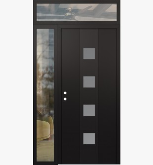 DIAMOND A12 50" X 96" BLACK/WHITE FROSTED GLASS PANEL BLACK RHI WITH SIDELITE AND TRANSOM CLEAR GLASS
