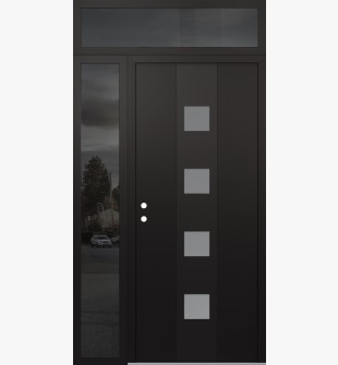 DIAMOND A12 50" X 96" BLACK/WHITE FROSTED GLASS PANEL BLACK RHI WITH SIDELITE AND TRANSOM MIRRORED GLASS