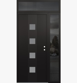 DIAMOND A12 52" X 96" BLACK/WHITE FROSTED GLASS PANEL BLACK LHI WITH SIDELITE AND TRANSOM MIRRORED GLASS