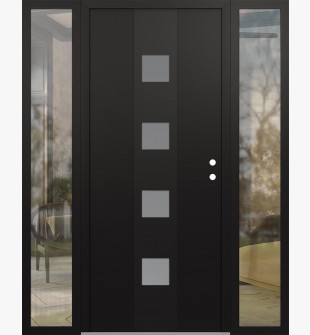 DIAMOND A12 64" X 80" BLACK/WHITE FROSTED GLASS PANEL BLACK LHI WITH 2 SIDELITES CLEAR GLASS