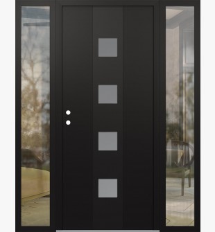 DIAMOND A12 60" X 80" BLACK/WHITE FROSTED GLASS PANEL BLACK RHI WITH 2 SIDELITES CLEAR GLASS