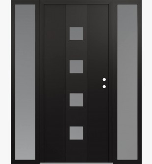 DIAMOND A12 68" X 80" BLACK/WHITE FROSTED GLASS PANEL BLACK LHI WITH 2 SIDELITES FROSTED GLASS