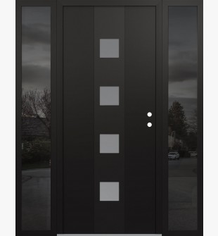 DIAMOND A12 60" X 80" BLACK/WHITE FROSTED GLASS PANEL BLACK LHI WITH 2 SIDELITES MIRRORED GLASS