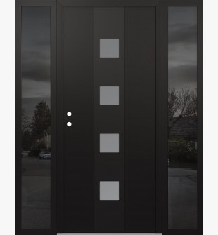 DIAMOND A12 60" X 80" BLACK/WHITE FROSTED GLASS PANEL BLACK RHI WITH 2 SIDELITES MIRRORED GLASS