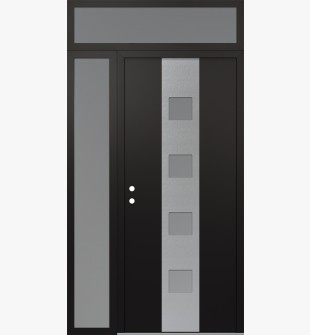 DIAMOND A12 50" X 96" BLACK/WHITE FROSTED GLASS PANEL STAINLESS STEEL RHI WITH SIDELITE AND TRANSOM FROSTED GLASS