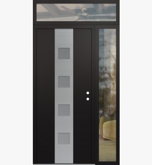 DIAMOND A12 50" X 96" BLACK/WHITE FROSTED GLASS PANEL STAINLESS STEEL LHI WITH SIDELITE AND TRANSOM CLEAR GLASS