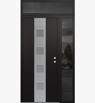 DIAMOND A12 48" X 96" BLACK/WHITE FROSTED GLASS PANEL STAINLESS STEEL LHI WITH SIDELITE AND TRANSOM MIRRORED GLASS