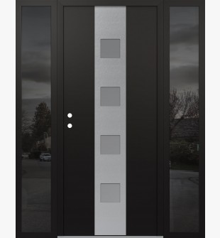 DIAMOND A12 64" X 80" BLACK/WHITE FROSTED GLASS PANEL STAINLESS STEEL RHI WITH 2 SIDELITES MIRRORED GLASS