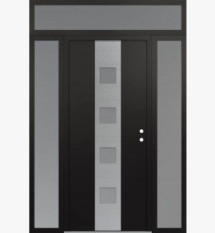 DIAMOND A12 64" X 96" BLACK/WHITE FROSTED GLASS PANEL STAINLESS STEEL LHI WITH 2 SIDELITES AND TRANSOM FROSTED GLASS