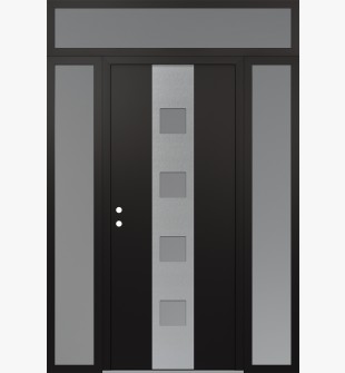 DIAMOND A12 68" X 96" BLACK/WHITE FROSTED GLASS PANEL STAINLESS STEEL RHI WITH 2 SIDELITES AND TRANSOM FROSTED GLASS