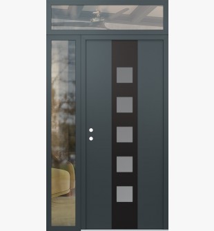 DIAMOND A13 48" X 96" ANTHRACITE/ANTHRACITE FROSTED GLASS PANEL BLACK RHI WITH SIDELITE AND TRANSOM CLEAR GLASS