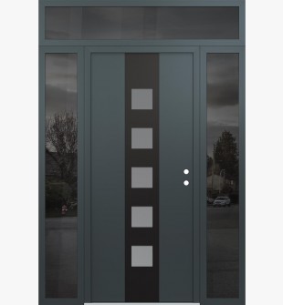 DIAMOND A13 64" X 96" ANTHRACITE/ANTHRACITE FROSTED GLASS PANEL BLACK LHI WITH 2 SIDELITES AND TRANSOM MIRRORED GLASS