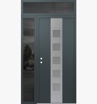 DIAMOND A13 48" X 96" ANTHRACITE/ANTHRACITE FROSTED GLASS PANEL STAINLESS STEEL RHI WITH SIDELITE AND TRANSOM MIRRORED GLASS