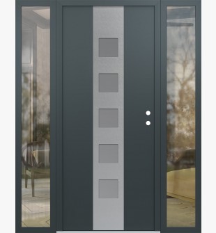 DIAMOND A13 64" X 80" ANTHRACITE/ANTHRACITE FROSTED GLASS PANEL STAINLESS STEEL LHI WITH 2 SIDELITES CLEAR GLASS