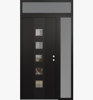 DIAMOND A13 52" X 96" BLACK/BLACK CLEAR GLASS PANEL BLACK LHI WITH SIDELITE AND TRANSOM FROSTED GLASS