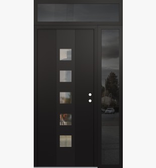 DIAMOND A13 52" X 96" BLACK/BLACK CLEAR GLASS PANEL BLACK LHI WITH SIDELITE AND TRANSOM MIRRORED GLASS