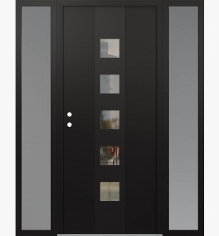DIAMOND A13 60" X 80" BLACK/BLACK CLEAR GLASS PANEL BLACK RHI WITH 2 SIDELITES FROSTED GLASS