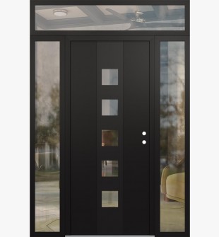 DIAMOND A13 68" X 96" BLACK/BLACK CLEAR GLASS PANEL BLACK LHI WITH 2 SIDELITES AND TRANSOM CLEAR GLASS