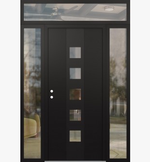 DIAMOND A13 60" X 96" BLACK/BLACK CLEAR GLASS PANEL BLACK RHI WITH 2 SIDELITES AND TRANSOM CLEAR GLASS