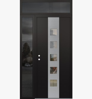 DIAMOND A13 52" X 96" BLACK/BLACK CLEAR GLASS PANEL STAINLESS STEEL RHI WITH SIDELITE AND TRANSOM MIRRORED GLASS