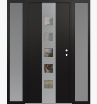 DIAMOND A13 68" X 80" BLACK/BLACK CLEAR GLASS PANEL STAINLESS STEEL LHI WITH 2 SIDELITES FROSTED GLASS