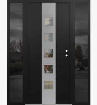 DIAMOND A13 64" X 80" BLACK/BLACK CLEAR GLASS PANEL STAINLESS STEEL LHI WITH 2 SIDELITES MIRRORED GLASS