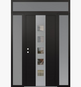 DIAMOND A13 60" X 96" BLACK/BLACK CLEAR GLASS PANEL STAINLESS STEEL RHI WITH 2 SIDELITES AND TRANSOM FROSTED GLASS