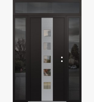 DIAMOND A13 64" X 96" BLACK/BLACK CLEAR GLASS PANEL STAINLESS STEEL LHI WITH 2 SIDELITES AND TRANSOM MIRRORED GLASS