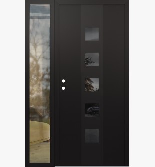 DIAMOND A13 52" X 80" BLACK/BLACK MIRRORED GLASS PANEL BLACK RHI WITH SIDELITE CLEAR GLASS
