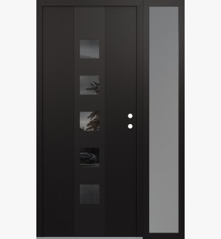 DIAMOND A13 52" X 80" BLACK/BLACK MIRRORED GLASS PANEL BLACK LHI WITH SIDELITE FROSTED GLASS