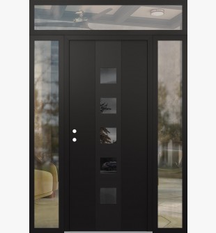 DIAMOND A13 64" X 96" BLACK/BLACK MIRRORED GLASS PANEL BLACK RHI WITH 2 SIDELITES AND TRANSOM CLEAR GLASS